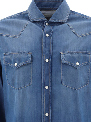 BRUNELLO CUCINELLI Blue Denim Shirt - 2024 Season