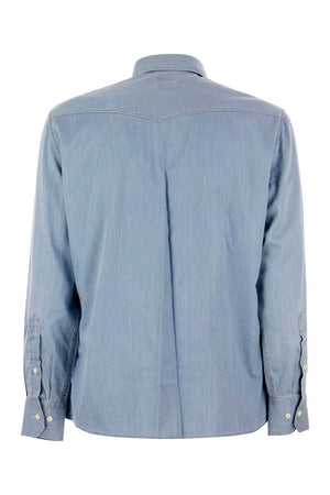 BRUNELLO CUCINELLI Men's Easy Fit Denim Shirt with Western-inspired Details