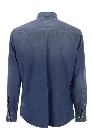 BRUNELLO CUCINELLI Blue Denim Shirt - 2024 Season