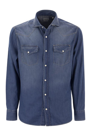 BRUNELLO CUCINELLI Blue Denim Shirt - 2024 Season