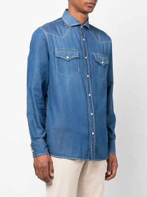 BRUNELLO CUCINELLI Blue Denim Shirt - 2024 Season