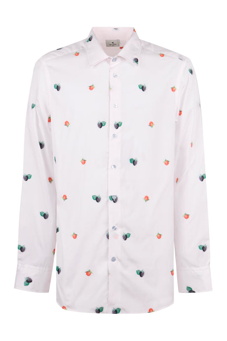 ETRO Embroidered Cotton Shirt for Men - Rounded Hem, 100% Cotton