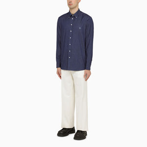 ETRO Men's Navy Button-Down Collar Cotton Shirt with Paisley Lining