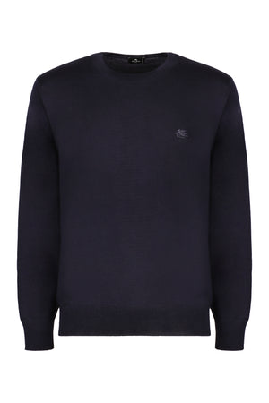 ETRO Luxury Crew-Neck Sweater in Deep Blue 100% Wool