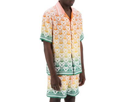 CASABLANCA Men's Multicolor Bowling Shirt with Heart Monogram Pattern