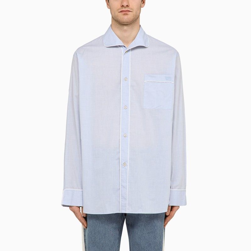 WALES BONNER Men's Light Blue Long-Sleeved Shirt with Logo for SS24