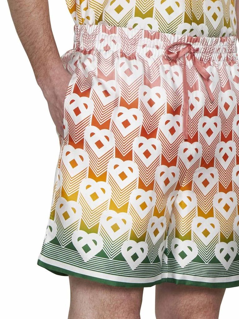 CASABLANCA Men's Multicolor Silk Bermuda Shorts with Heart Monogram Pattern - SS24 Collection