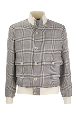 BRUNELLO CUCINELLI Gray Houndstooth Bomber Jacket for Men - Sustainable Fashion