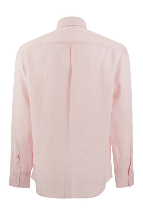 BRUNELLO CUCINELLI Basic Fit Linen Shirt for Men - Pink