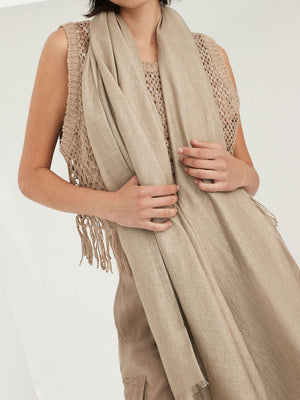 奢华女士真丝羊绒围巾 - 深褐色环绕式