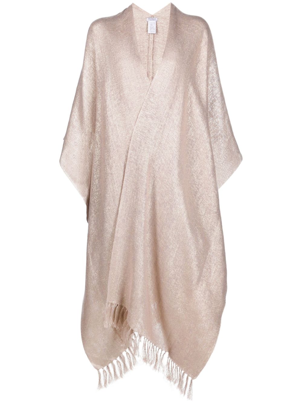 BRUNELLO CUCINELLI Fringed Long-Length Cape for Women in Beige by Italian Designer