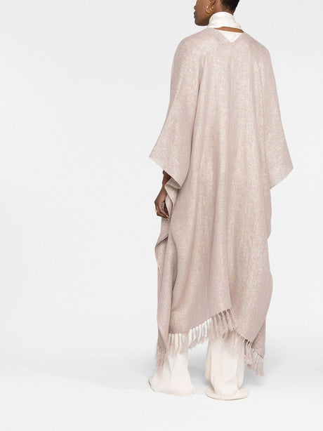 Fringed Long-Length Cape for Women in Beige by Italian Designer