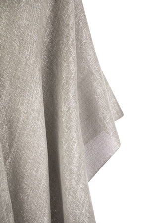 BRUNELLO CUCINELLI Silver-Tone Lame Effect Textured Poncho with Fringed Hem and Long Sleeves