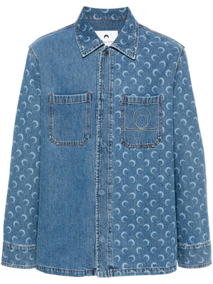 MARINE SERRE Laser-Cut Denim Shirt with Classic Collar for Men - FW24