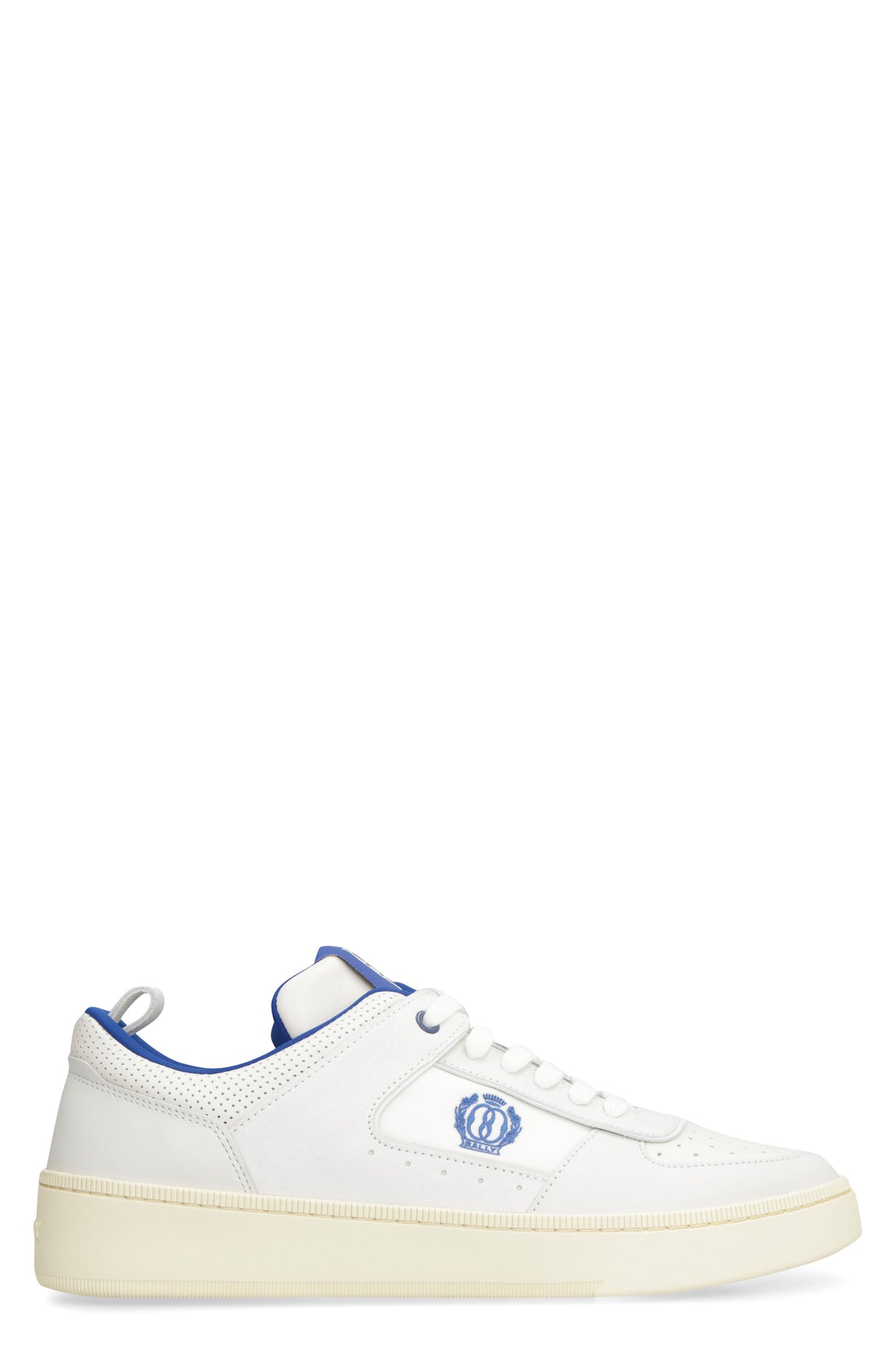 BALLY Men's White Leather Low-Top Sneakers with Perforated Toe and Suede Details