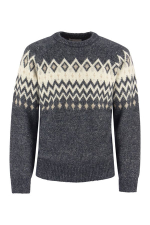 Icelandic Jacquard Buttoned Sweater in Alpaca, Cotton and Wool for Men