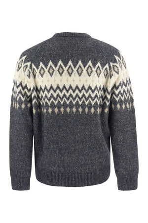 Icelandic Jacquard Buttoned Sweater in Alpaca, Cotton and Wool for Men