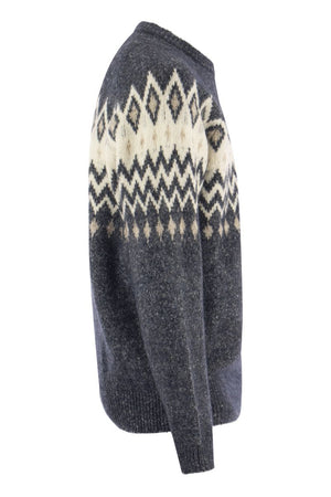 Icelandic Jacquard Buttoned Sweater in Alpaca, Cotton and Wool for Men