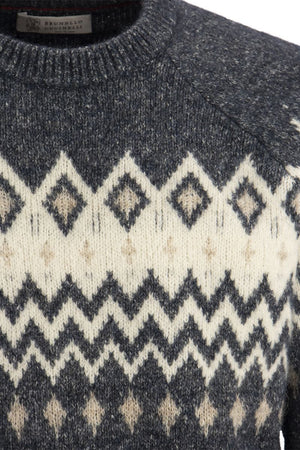 BRUNELLO CUCINELLI Men's Icelandic Jacquard Buttoned Sweater in Alpaca, Cotton, and Wool for FW23