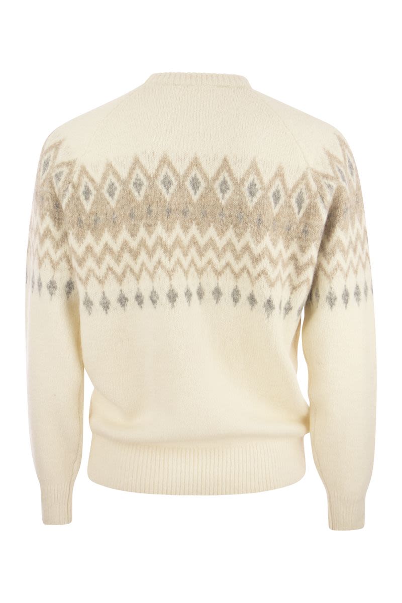 Icelandic Jacquard Buttoned Sweater in Alpaca, Cotton and Wool for Men