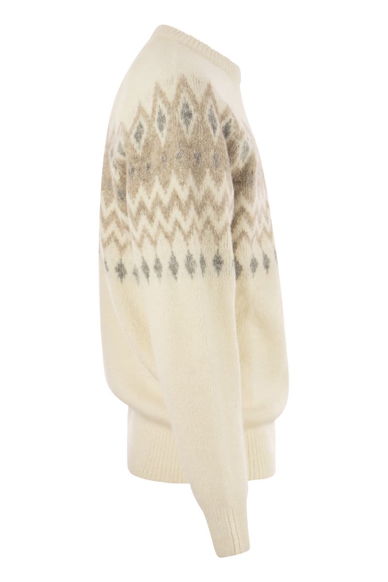 Icelandic Jacquard Buttoned Sweater in Alpaca, Cotton and Wool for Men