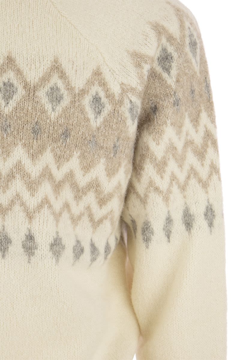 Icelandic Jacquard Buttoned Sweater in Alpaca, Cotton and Wool for Men