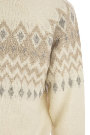 Icelandic Jacquard Buttoned Sweater in Alpaca, Cotton and Wool for Men