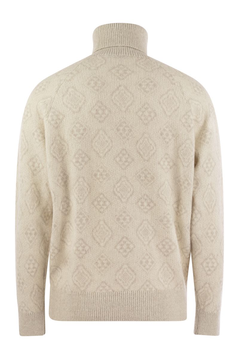 BRUNELLO CUCINELLI WHITE INTARSIA KNIT ROLL NECK SWEATER