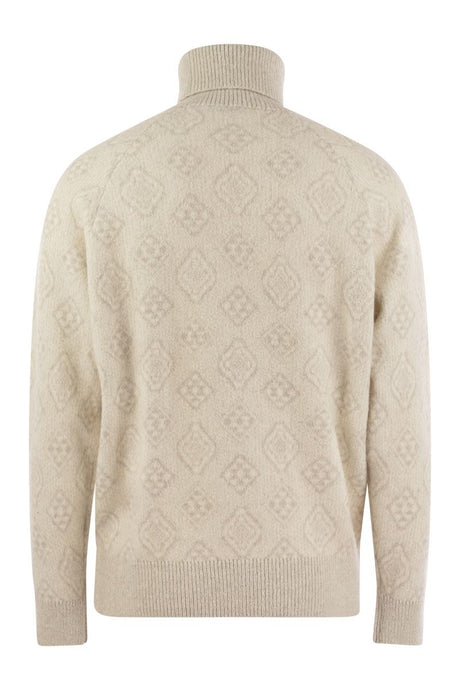 BRUNELLO CUCINELLI Luxury Geometric Jacquard Turtleneck Sweater