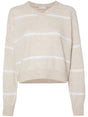 BRUNELLO CUCINELLI Beige Striped Sequined V-Neck Sweater