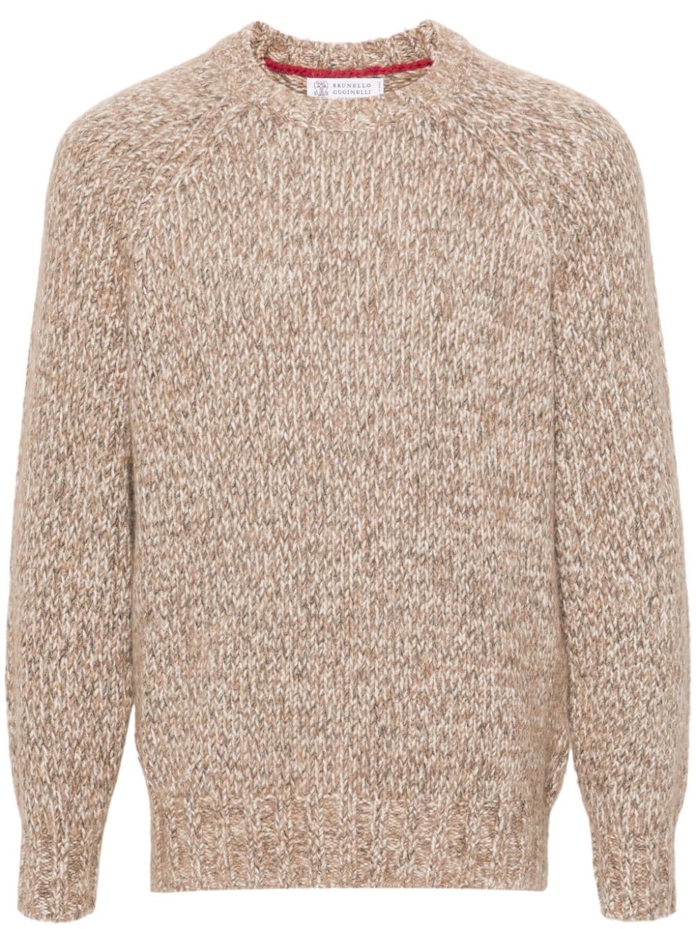 BRUNELLO CUCINELLI Luxurious Almond Beige Wool-Blend Crewneck Sweater