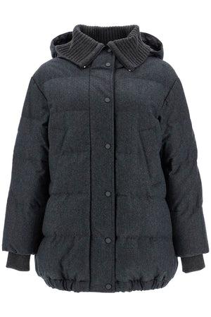 BRUNELLO CUCINELLI Luxury Woolen Down Jacket with Cashmere Collar and Hood