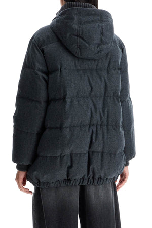 BRUNELLO CUCINELLI Luxury Woolen Down Jacket with Cashmere Collar and Hood