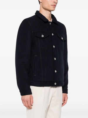 BRUNELLO CUCINELLI Elegant Navy Cashmere-Wool Jacket with Classic Collar