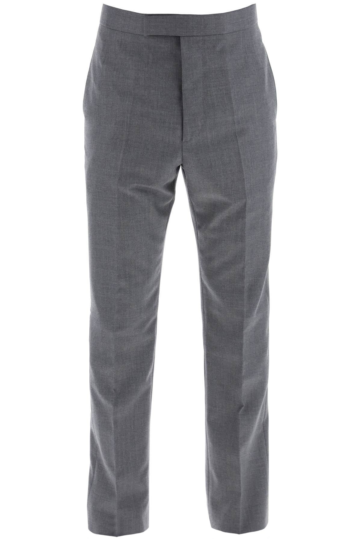 THOM BROWNE Classic Men's Grey Wool Twill Trousers with Sartorial Details