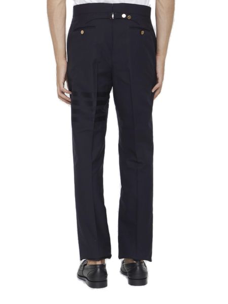 THOM BROWNE Tailored Blue Wool Trousers with Tricolor Detail