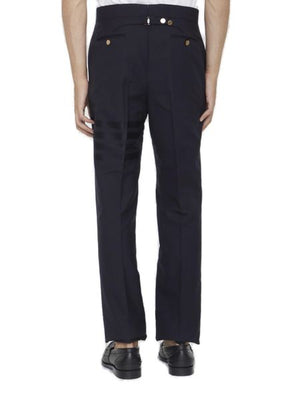 Tailored Blue Wool Trousers with Tricolor Detail