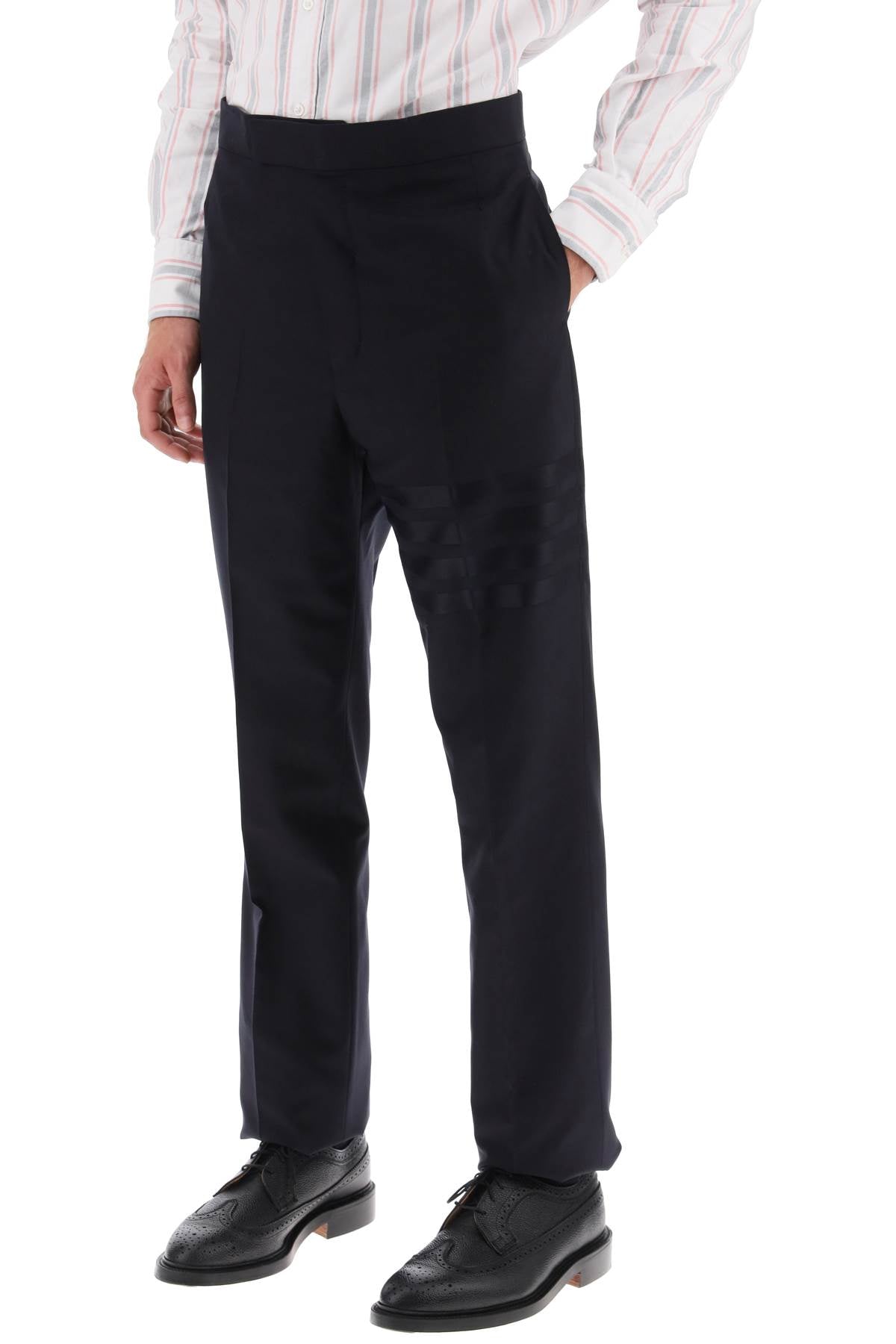 Tailored Blue Wool Trousers with Tricolor Detail