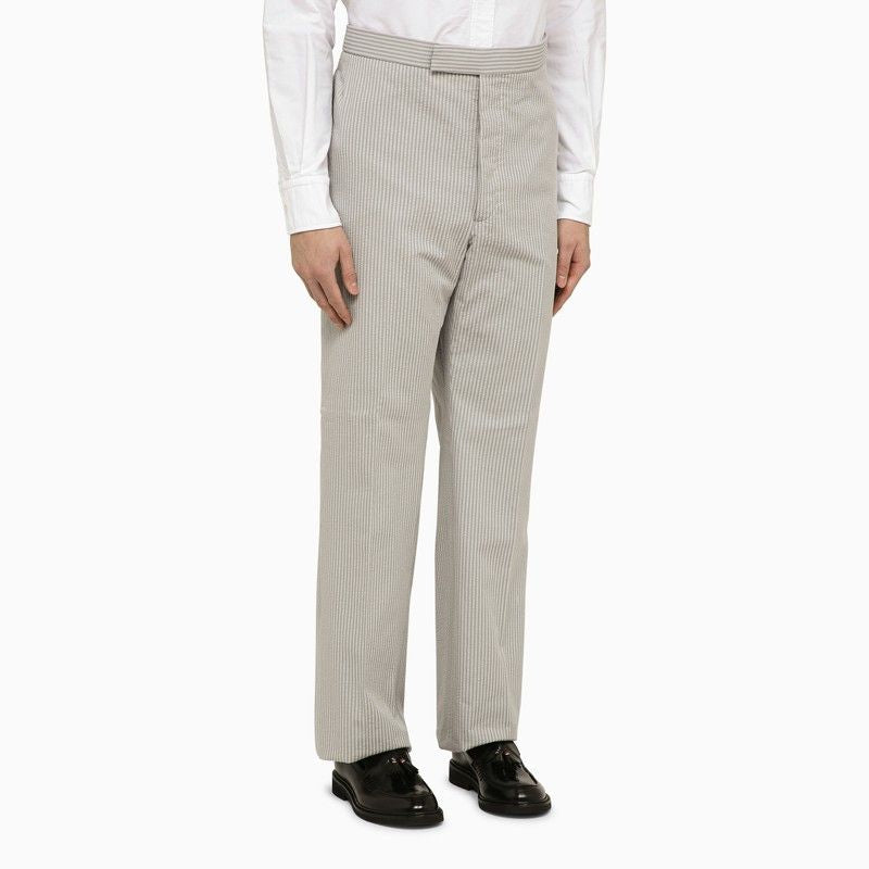 THOM BROWNE Men's Light Grey Pinstripe Trousers for Spring/Summer 2024