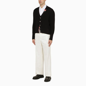 White Straight Cotton Trousers for Men from Thom Browne - SS24 Collection