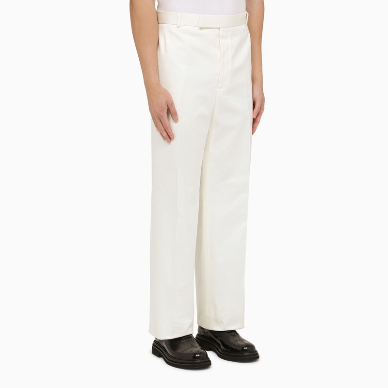 White Straight Cotton Trousers for Men - SS24 Collection