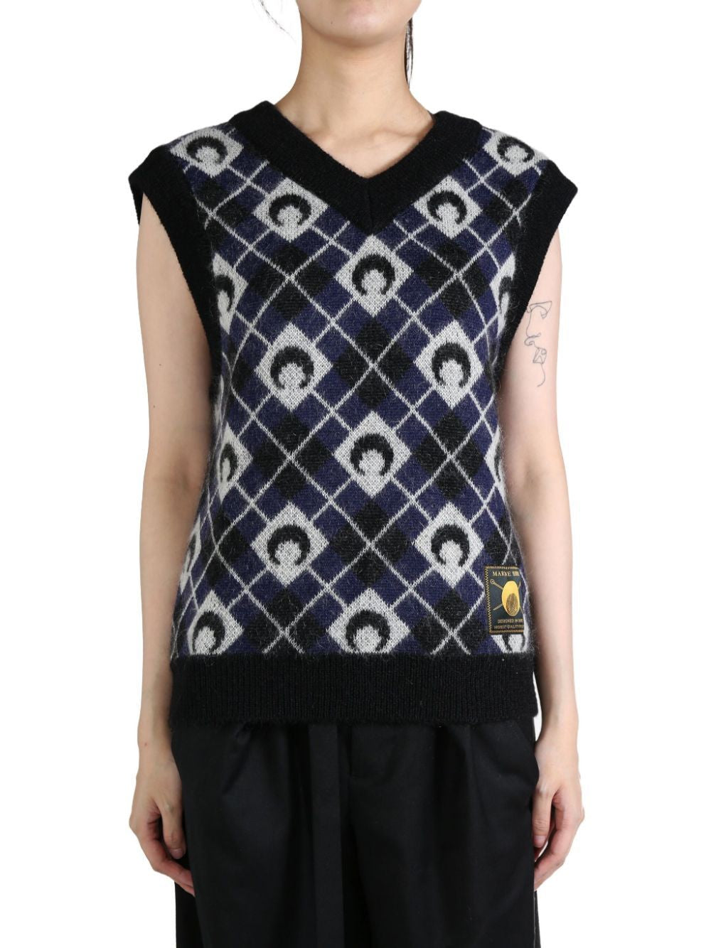 MARINE SERRE V-Neck Sleeveless Knit with Patch Detail