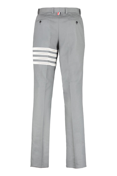 THOM BROWNE Grey Tailored Trousers with Tricolor Detail and Perforated Fabric for Men