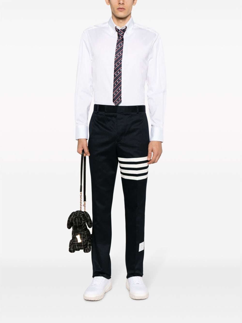 THOM BROWNE Unconstructed 4-Bar Cotton Trousers in Blue for Men - SS24 Collection