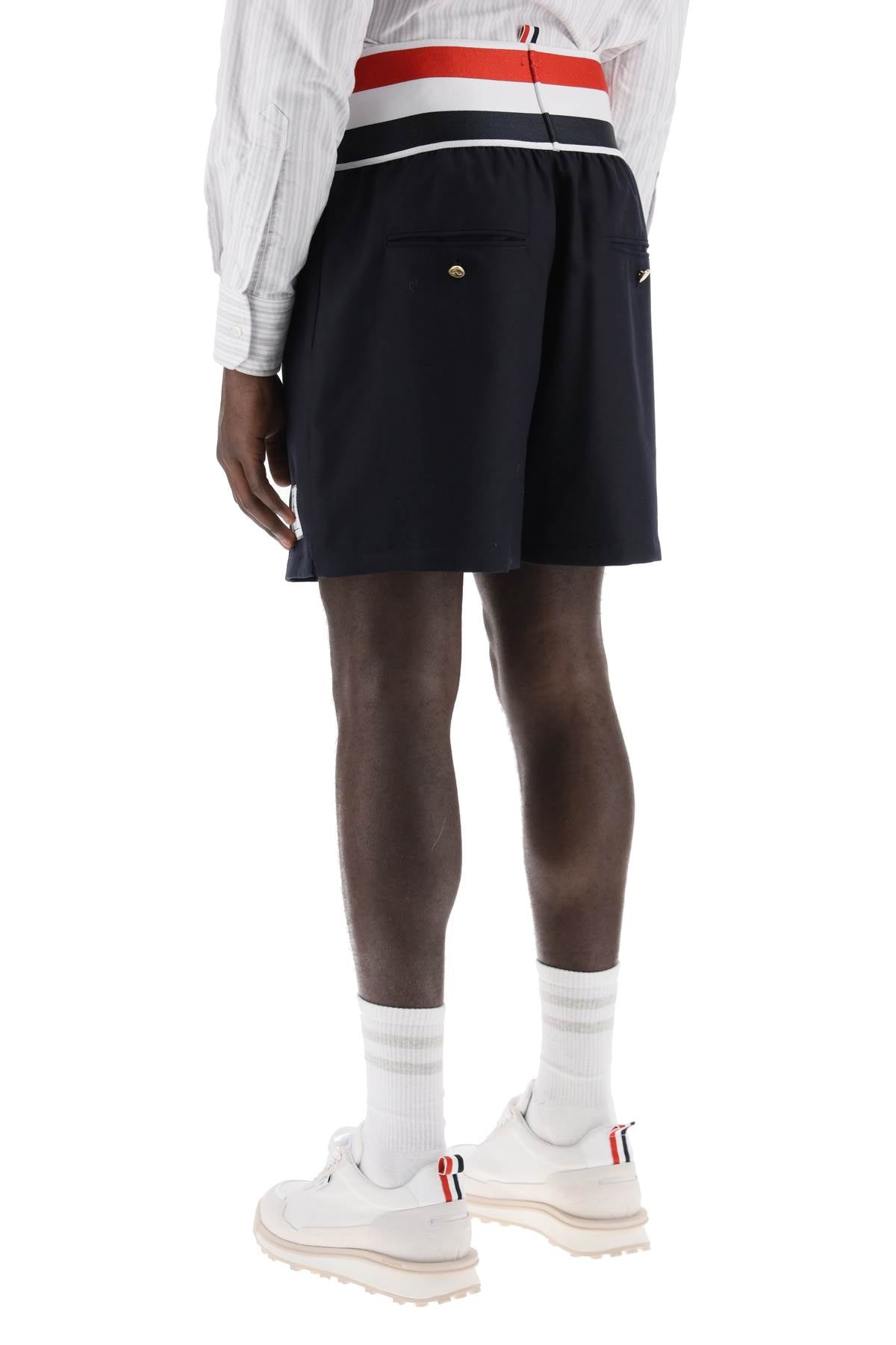 THOM BROWNE Nautical Blue Wool Bermuda Shorts for Men with Elastic Waistband - SS24