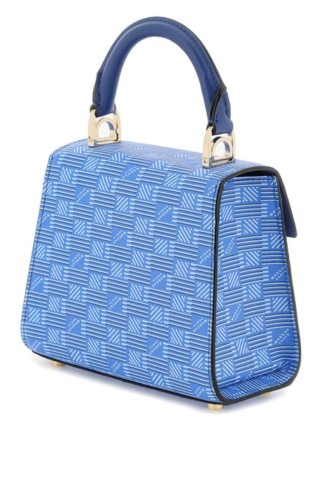 Blue Coated Canvas Handbag with All-Over Moreaunette Pattern and Leather Details