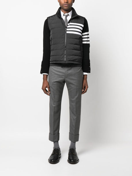 THOM BROWNE Men's Padded Quilted Vest in Charcoal with Contrast 4-Bar Detail