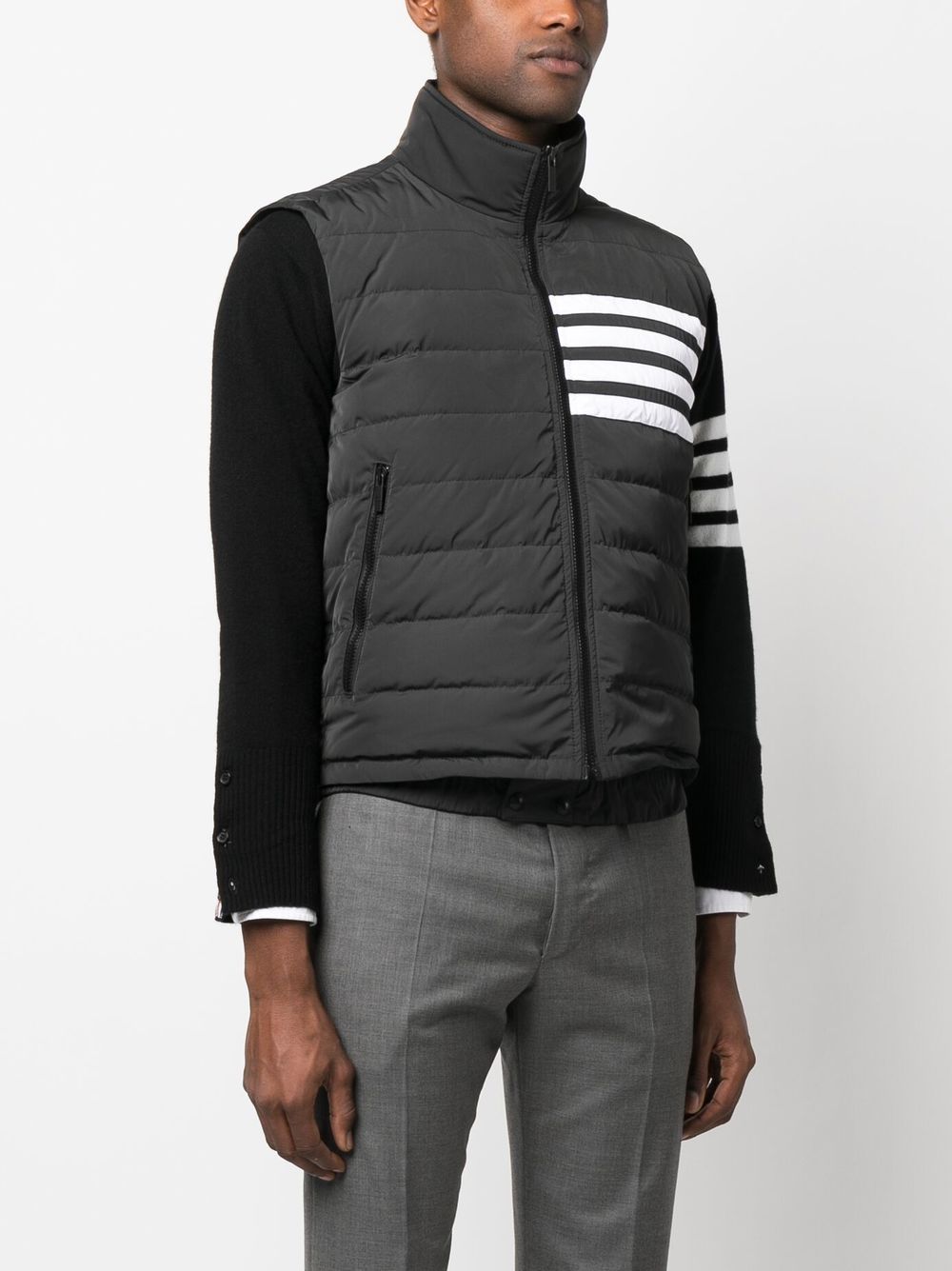 THOM BROWNE Men's Padded Quilted Vest in Charcoal with Contrast 4-Bar Detail