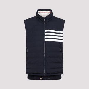 THOM BROWNE Men's Padded Quilted Vest in Charcoal with Contrast 4-Bar Detail