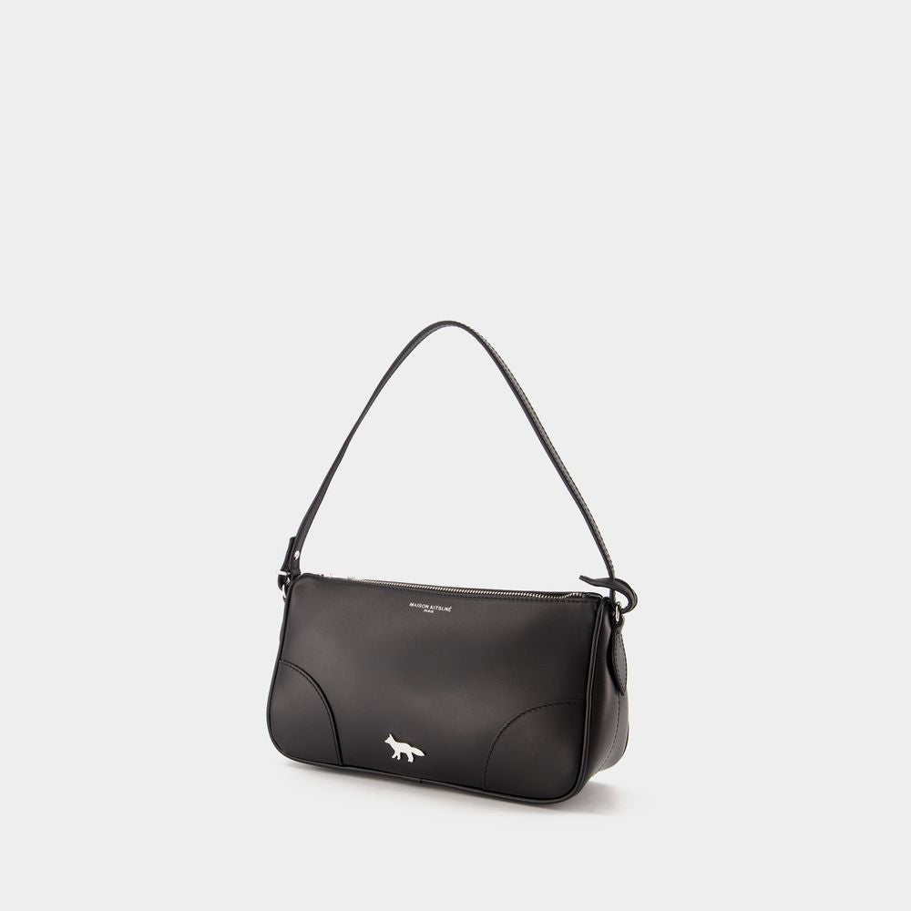 MAISON KITSUNÉ Chic Black Leather Mini Baguette Shoulder Bag